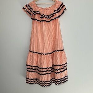Elizabeth Wilson Seersucker Tiered Maxi Dress POCKETS Coral Stripe *NO BELT*